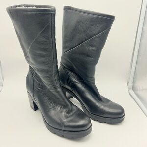 Uggs women black leather Jessia heel boots US 7